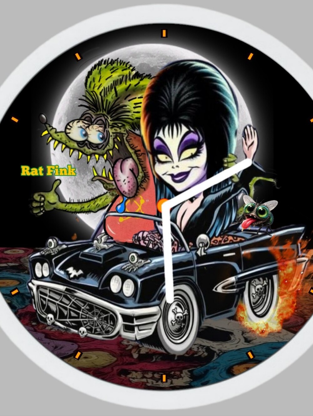 Rat Fink Elvira Retro Monster Car Clock Face - Black & Purple